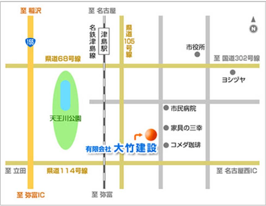 津島市民病院の交差点を南へ500m